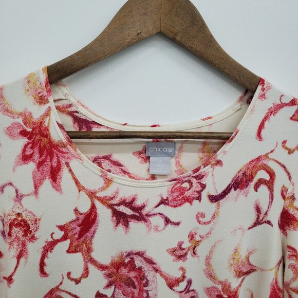 Chico's Womens Floral Layering Tee T-Shirt‎ Size 0 Small Long Sleeve Pink White - Picture 10 of 14